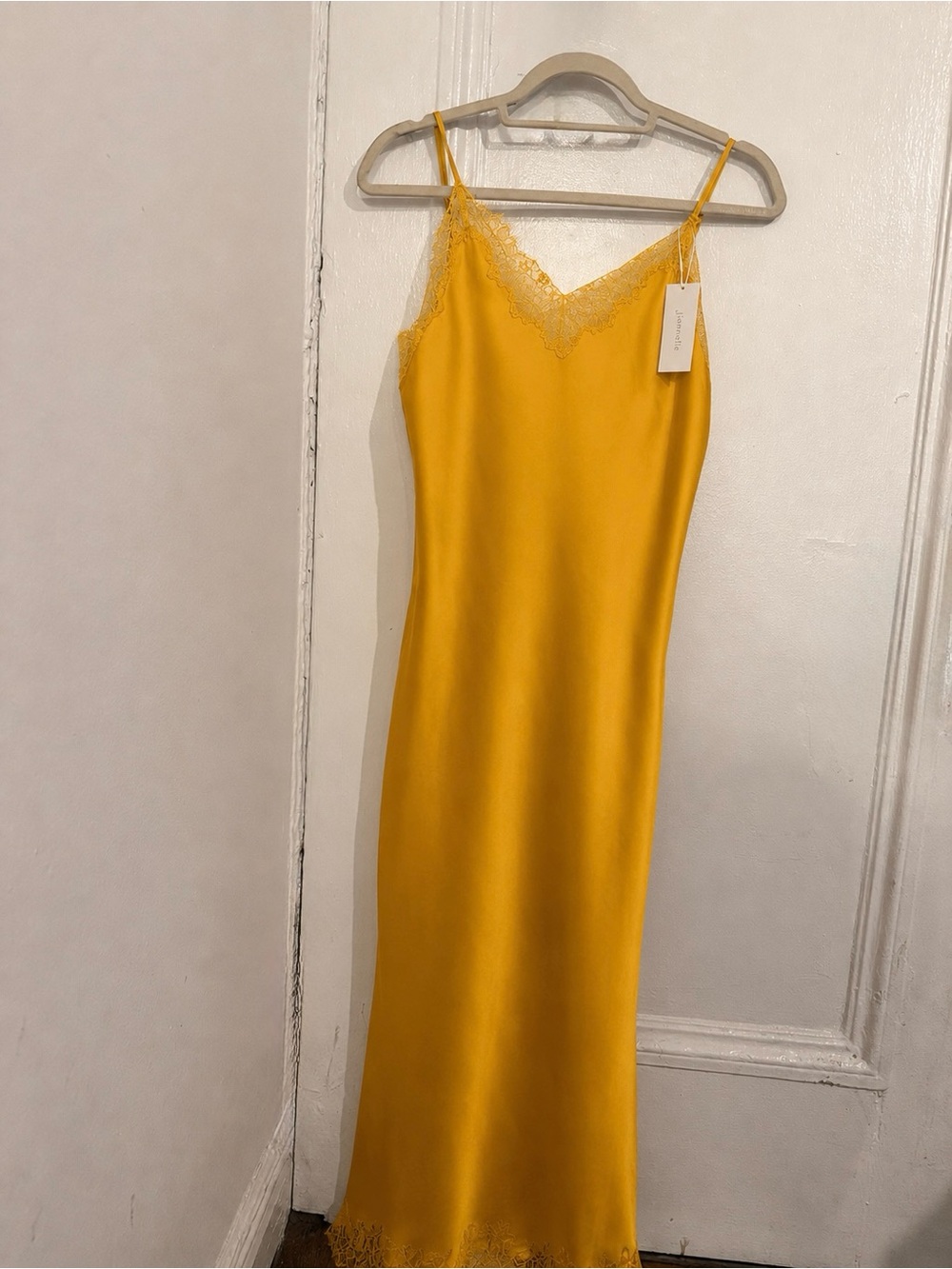 Journelle Charlotte Slip Maxi Dress in Yellow with Lace Trim